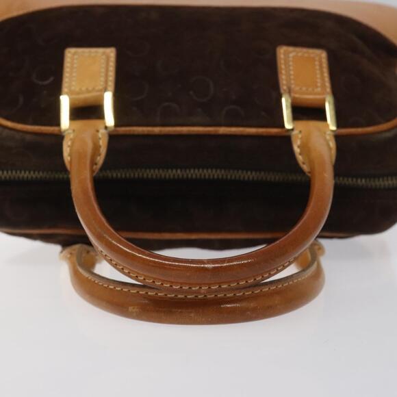 CELINE C Macadam Canvas Hand Bag Suede Brown Gold - Picture 7 of 12